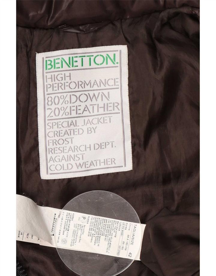 Benetton Womens Hooded Bomber Padded Jacket IT 42 Medium Brown Nylon