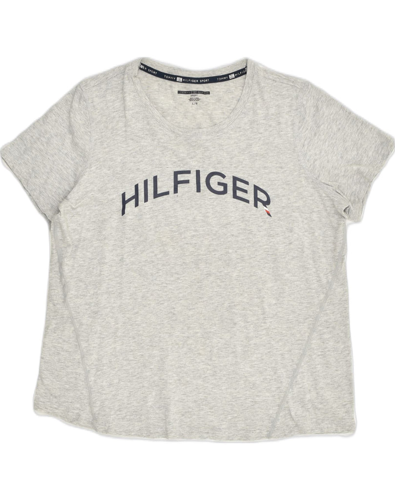 TOMMY HILFIGER Womens Graphic T-Shirt Top UK 16 Large Grey Cotton | Vintage Tommy Hilfiger | Thrift | Second-Hand Tommy Hilfiger | Used Clothing | Messina Hembry 