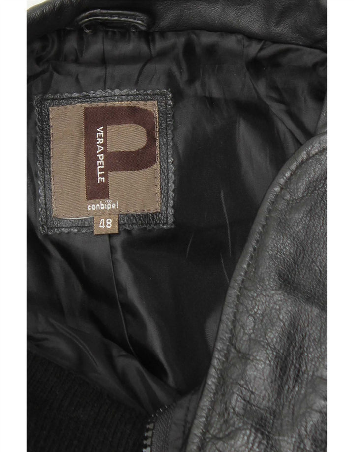 Conbipel Mens Leather Jacket IT 48 Medium Black Leather