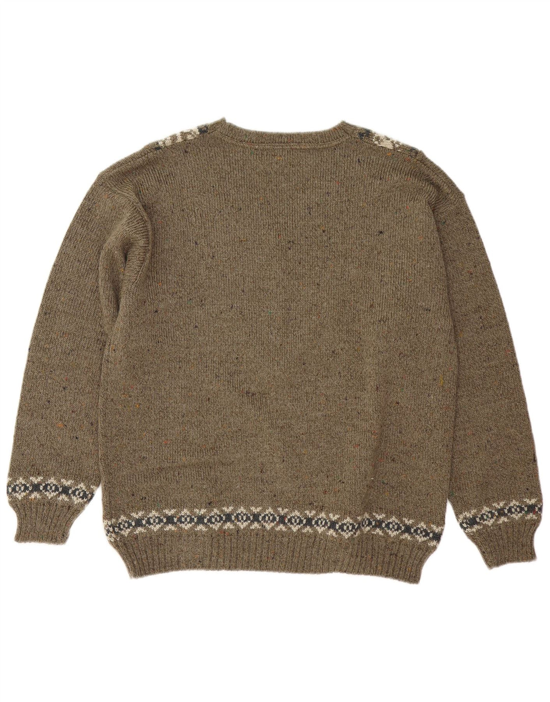 Vintage Mens V-Neck Jumper Sweater Medium Khaki Fair Isle