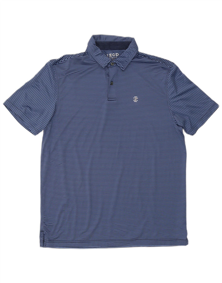 Izod Mens Polo Shirt Medium Blue Pinstripe Polyester