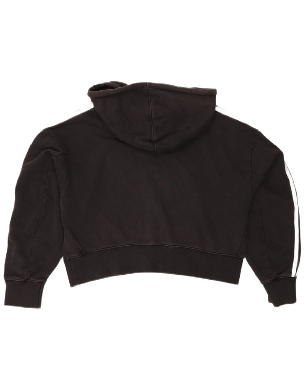 Adidas Womens Crop Oversized Hoodie Jumper UK 12 Medium Black Cotton