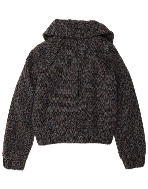 Topshop Womens Bomber Jacket UK 10 Small Blue Herringbone Polyester