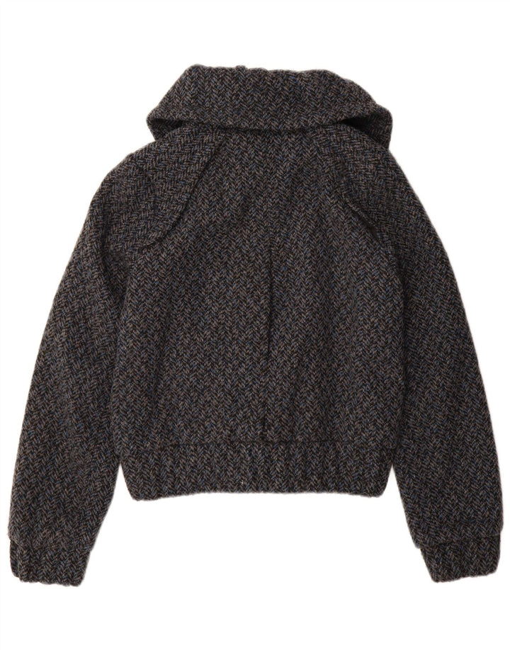 Topshop Womens Bomber Jacket UK 10 Small Blue Herringbone Polyester