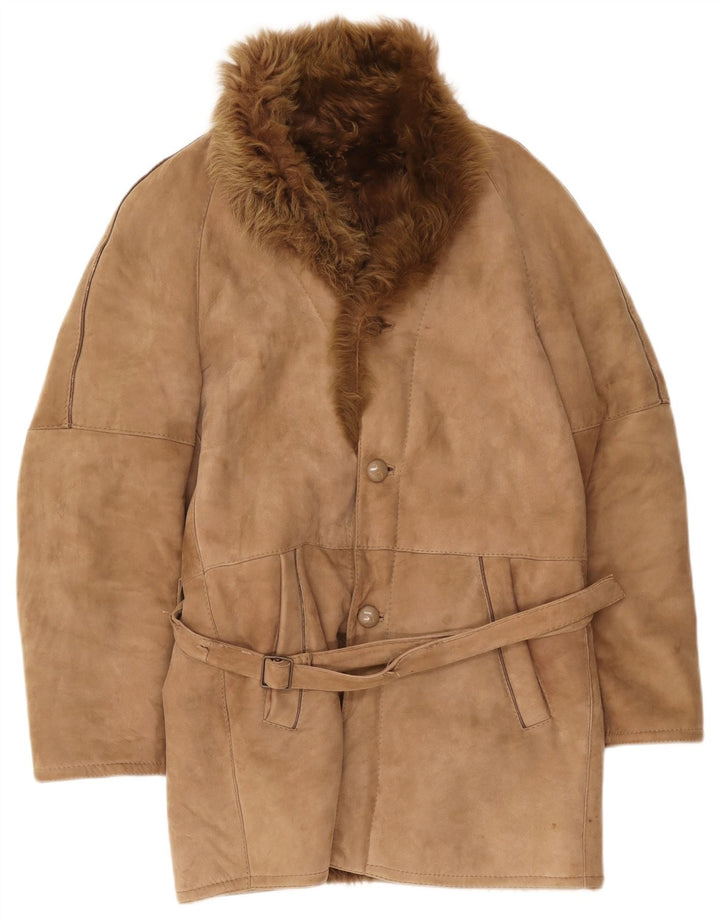 Vintage Mens Shearling Overcoat IT 46 Small Beige