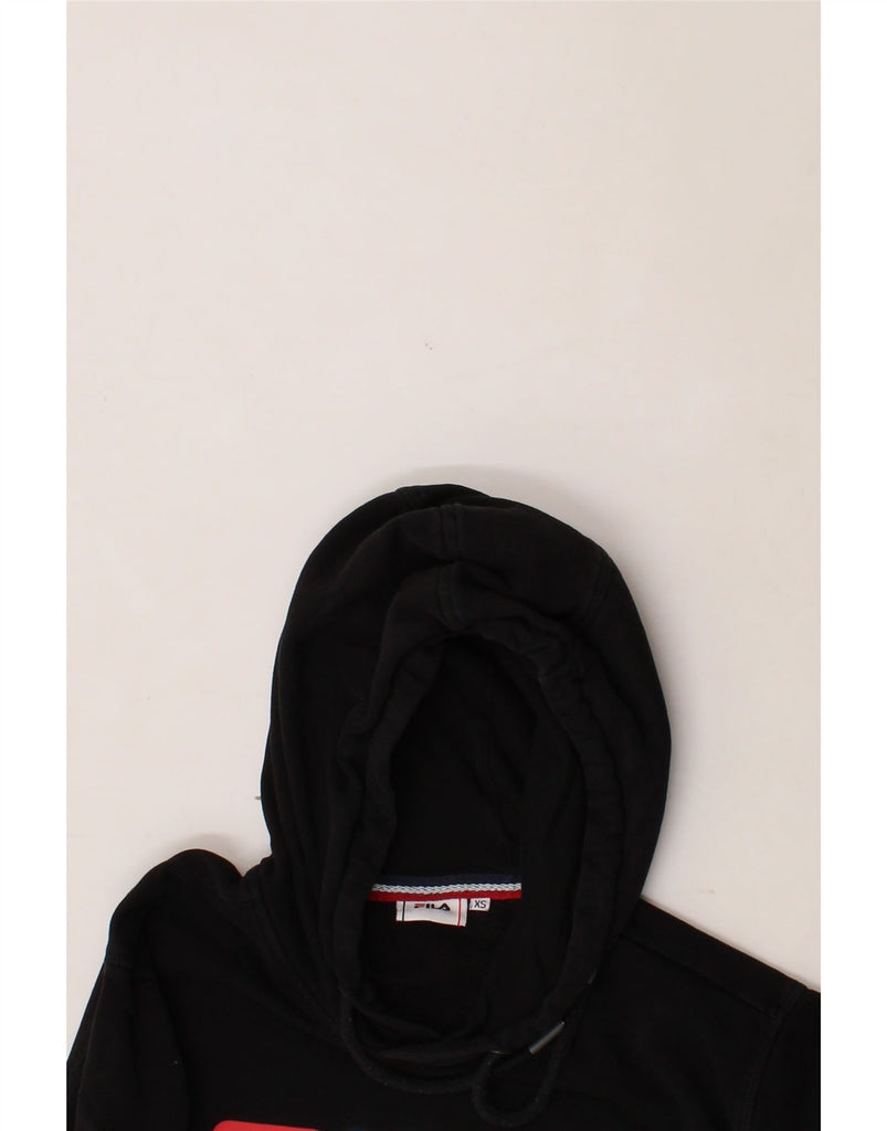 FILA Mens Graphic Hoodie Jumper XS Black Cotton Vintage Fila and Second-Hand Fila from Messina Hembry 