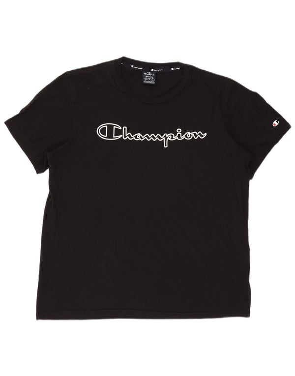 Champion Mens Graphic T-Shirt Top Medium Black Cotton