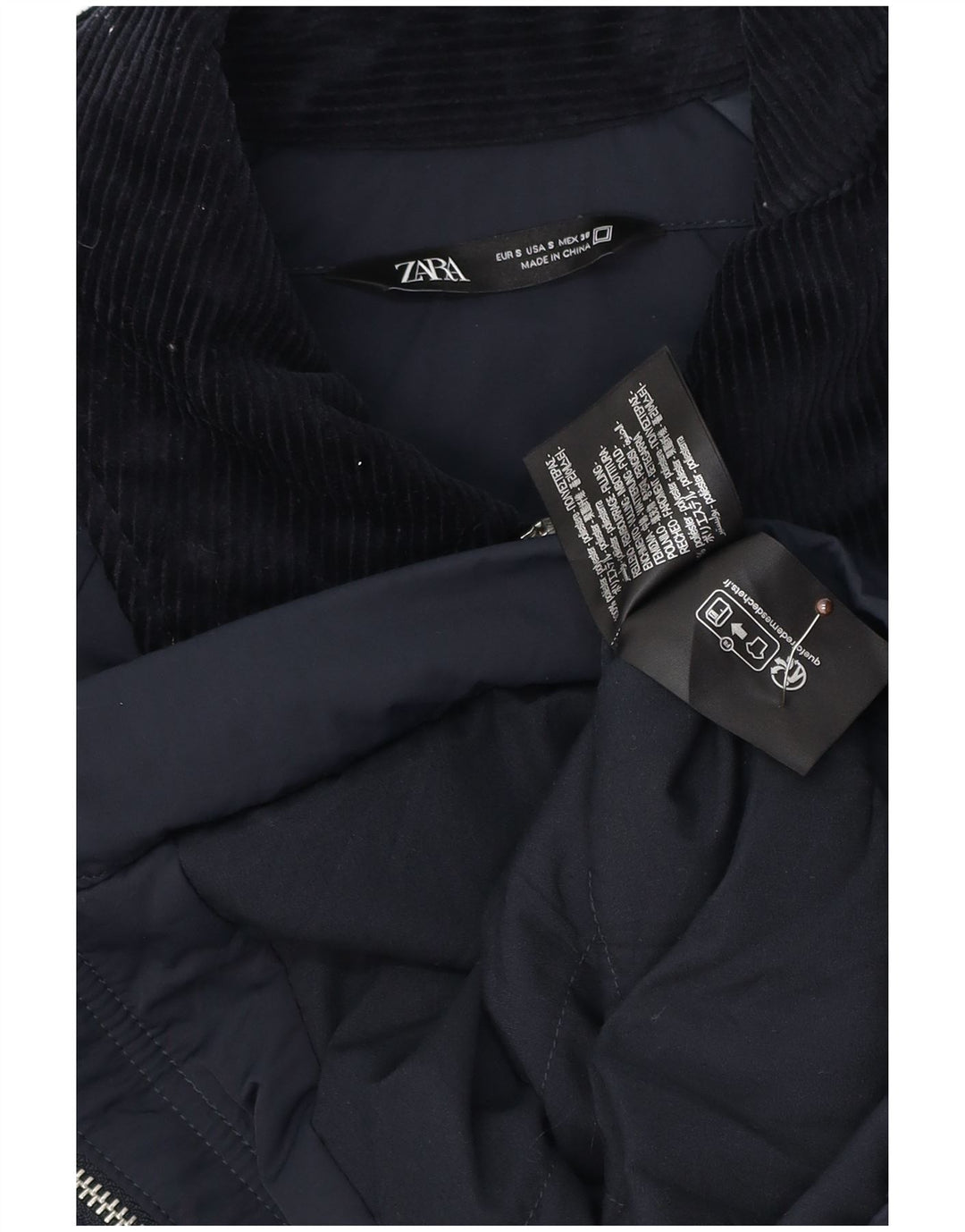Zara Mens Bomber Jacket UK 36 Small Navy Blue Colourblock Polyester