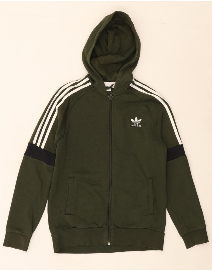 ADIDAS Boys Zip Hoodie Sweater 13-14 Years Green Colourblock Cotton Vintage Adidas and Second-Hand Adidas from Messina Hembry 