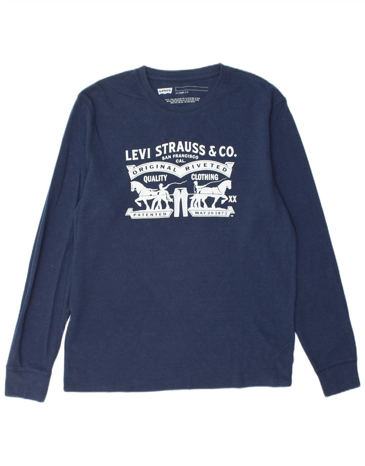 LEVI'S Boys Graphic Top Long Sleeve 15-16 Years Large Navy Blue Cotton