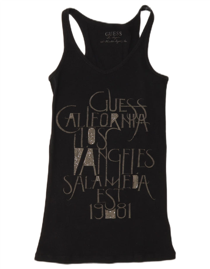 Guess Womens Graphic Vest Top UK 8 Small Black Cotton
