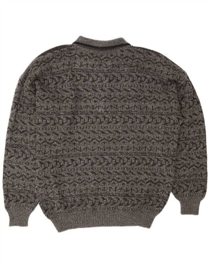 Vintage Mens Polo Neck Jumper Sweater IT 52 Large Grey Geometric Wool