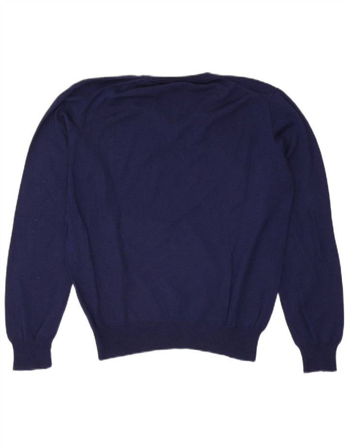 Brooksfield Mens V-Neck Jumper Sweater IT 46 Small Navy Blue Wool