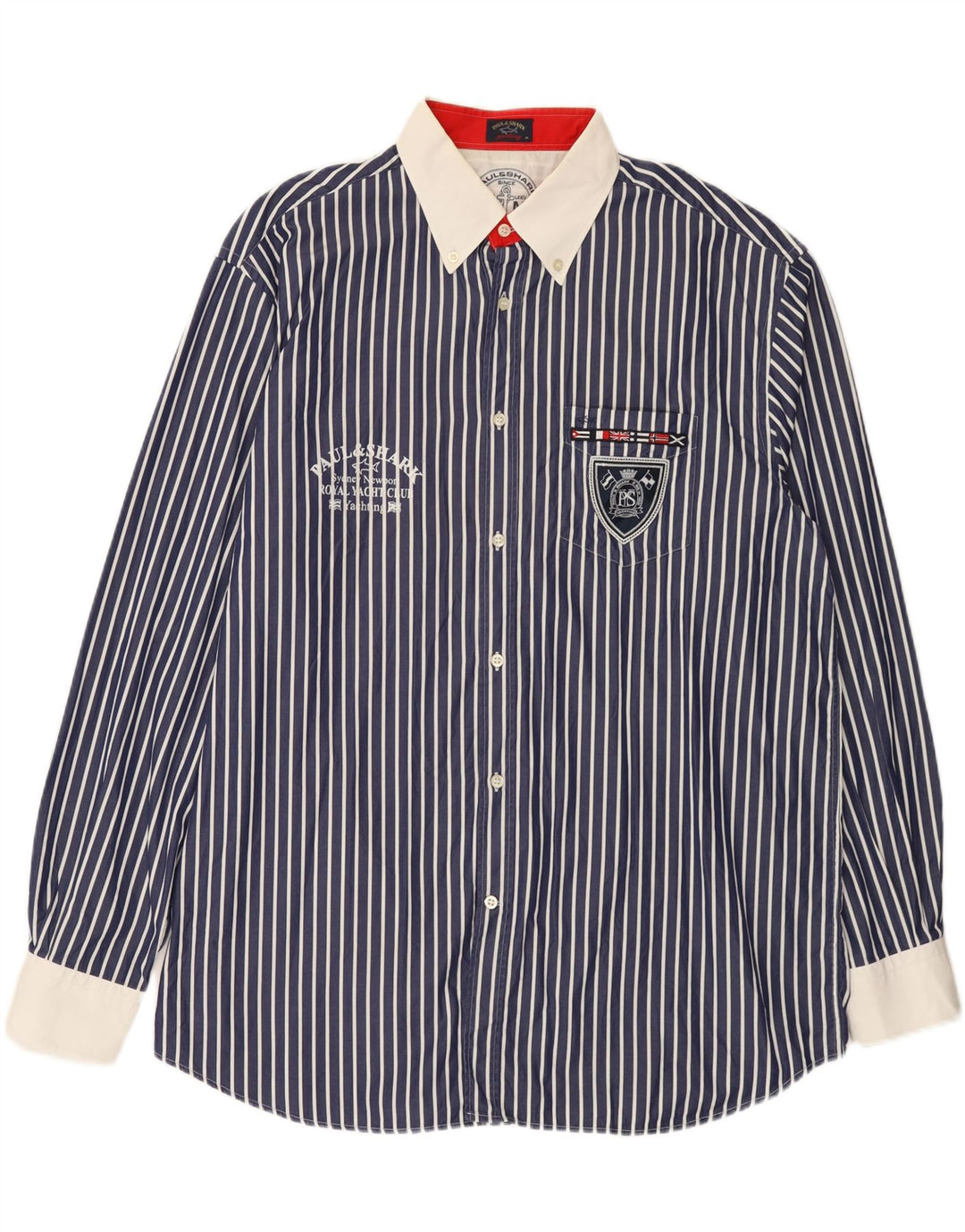 Paul & Shark Mens Graphic Shirt Size 46 2XL Navy Blue Striped