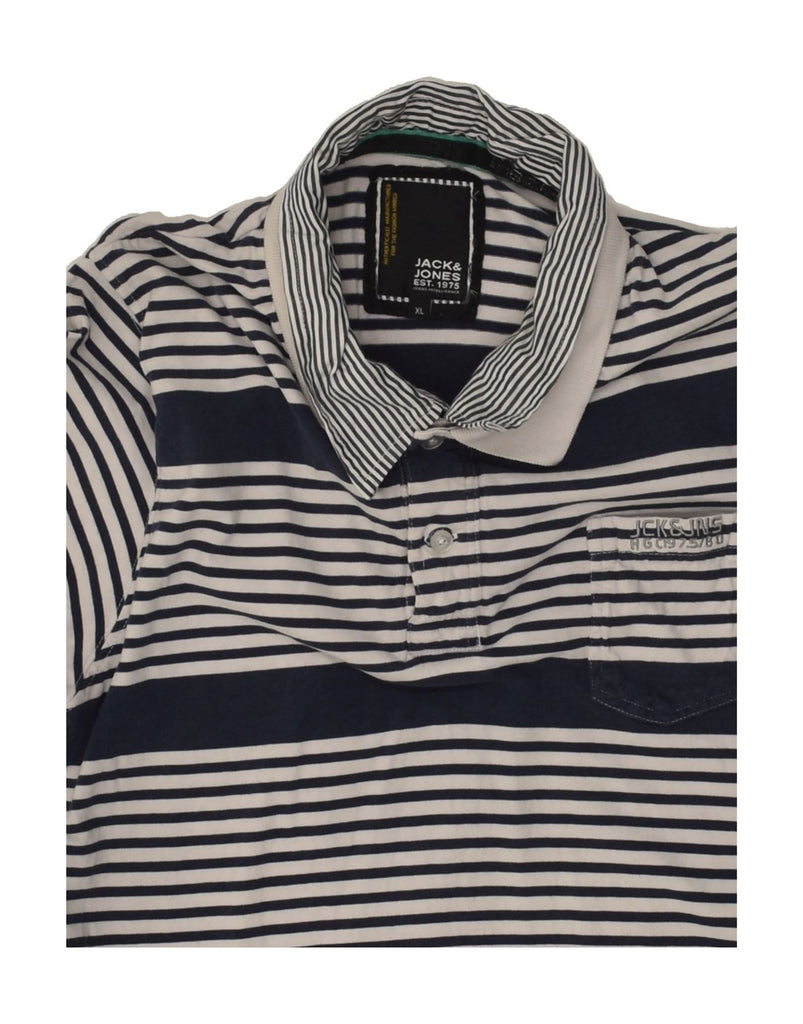 JACK & JONES Mens Skinny Graphic Rugby Polo Shirt XL Navy Blue Striped | Vintage Jack & Jones | Thrift | Second-Hand Jack & Jones | Used Clothing | Messina Hembry 