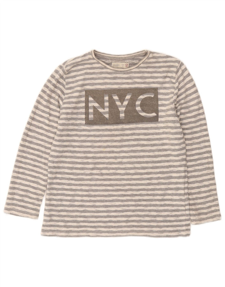 Zara Boys Graphic Top Long Sleeve 9-10 Years Grey Striped Cotton