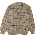 VINTAGE Mens V-Neck Jumper Sweater Medium Grey Check Cotton Vintage Vintage and Second-Hand Vintage from Messina Hembry 