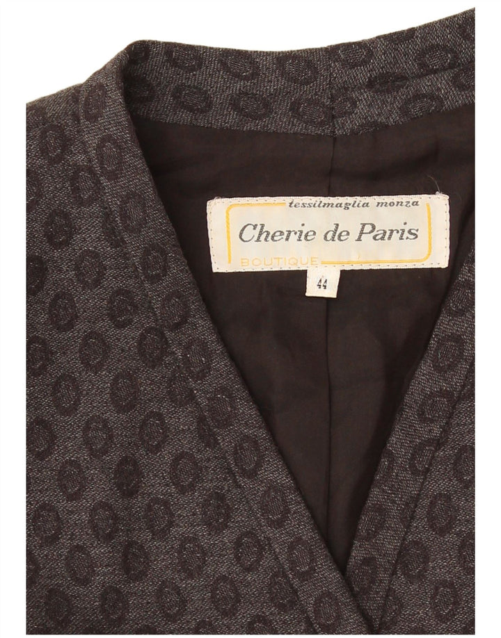 Vintage Womens 3/4 Sleeve Blazer Jacket IT 44 Medium Grey Geometric