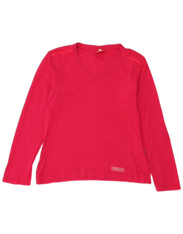 Champion Womens Easy Fit Top Long Sleeve UK 16 Large Pink Cotton