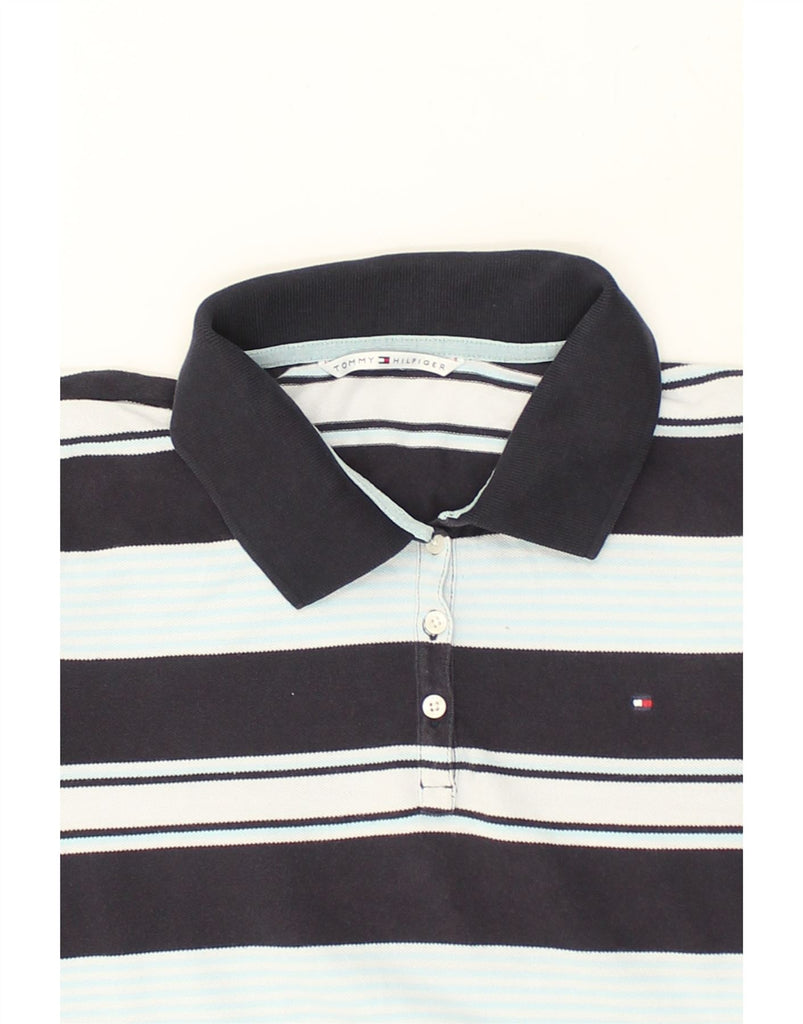 TOMMY HILFIGER Womens Polo Shirt UK 16 Large Navy Blue Striped Cotton | Vintage Tommy Hilfiger | Thrift | Second-Hand Tommy Hilfiger | Used Clothing | Messina Hembry 