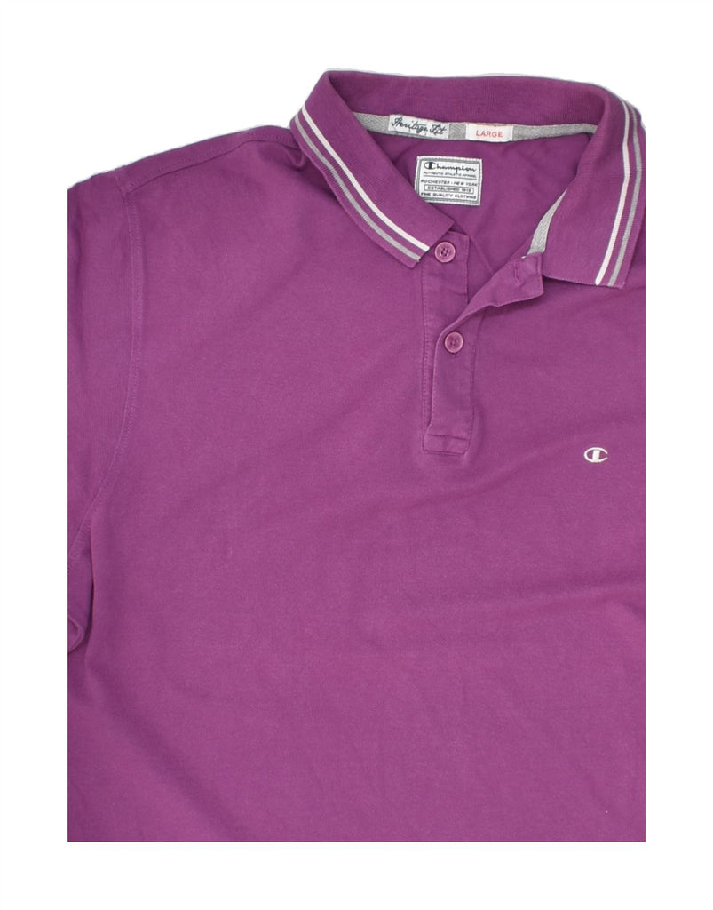 CHAMPION Mens Heritage Fit Polo Shirt Large Purple | Vintage Champion | Thrift | Second-Hand Champion | Used Clothing | Messina Hembry 