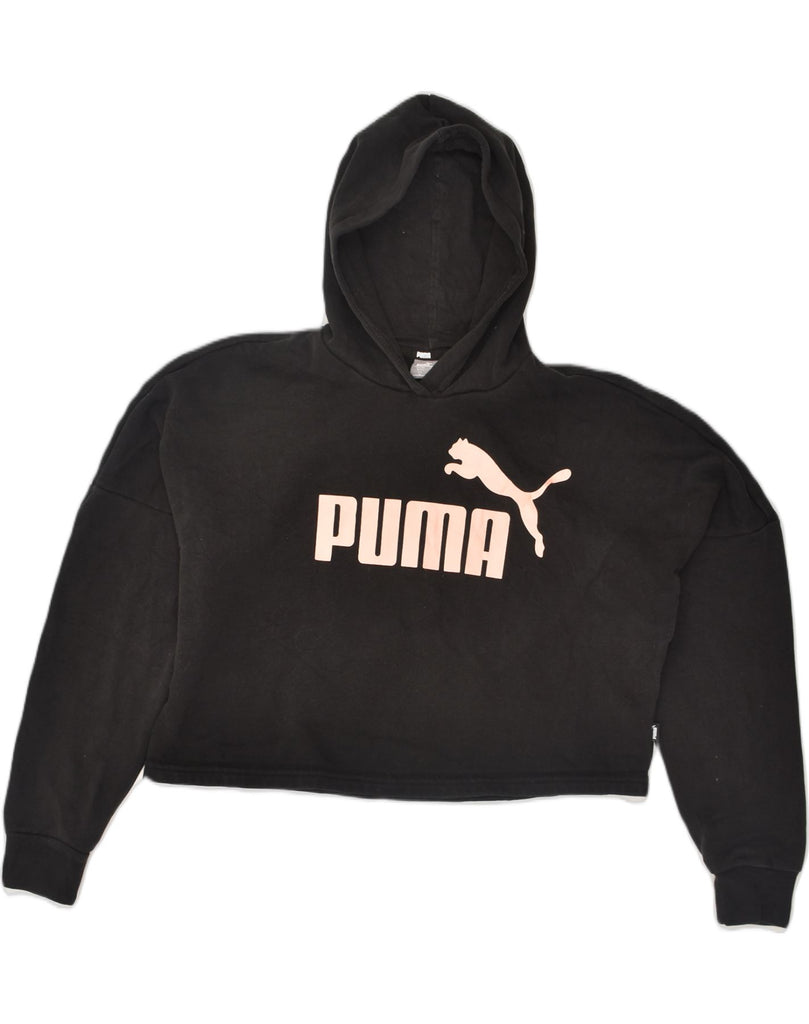 PUMA Girls Graphic Crop Hoodie Jumper 13-14 Years Black Cotton | Vintage Puma | Thrift | Second-Hand Puma | Used Clothing | Messina Hembry 