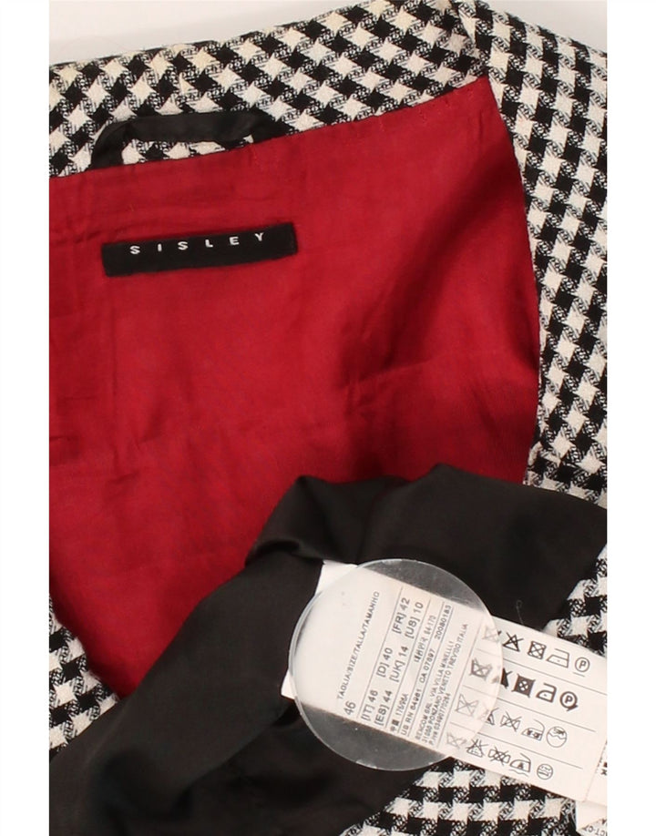 SISLEY Womens Short Sleeve Blazer Jacket UK 14 Medium Black Houndstooth Vintage Sisley and Second-Hand Sisley from Messina Hembry 