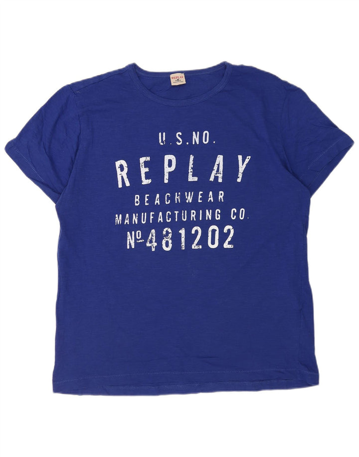 Replay Mens Graphic T-Shirt Top 2XL Blue Cotton