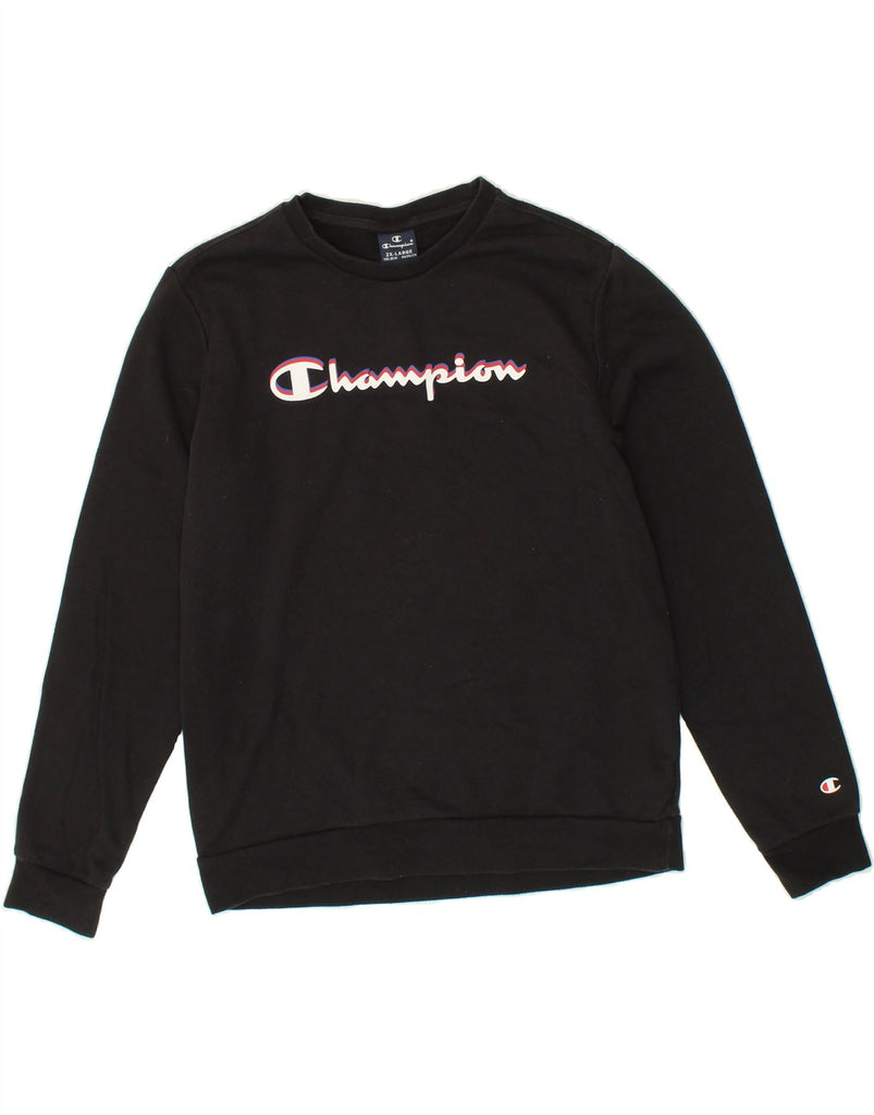CHAMPION Boys Graphic Sweatshirt Jumper 15-16 Years 2XL Black Cotton | Vintage Champion | Thrift | Second-Hand Champion | Used Clothing | Messina Hembry 