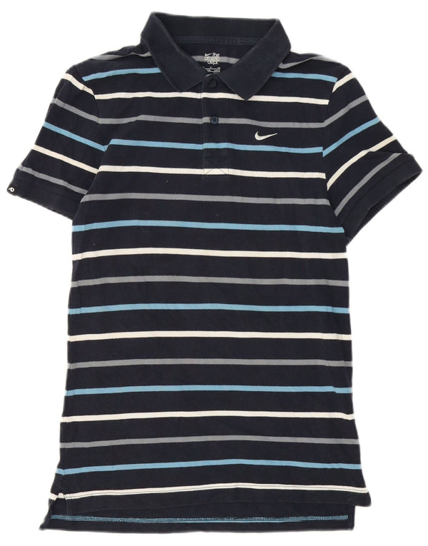 Nike Mens Polo Shirt UK 34/36 Small Navy Blue Striped Cotton