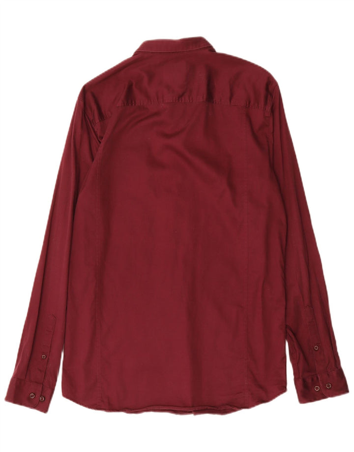Jack & Jones Mens Shirt Size 40 Medium Burgundy Cotton