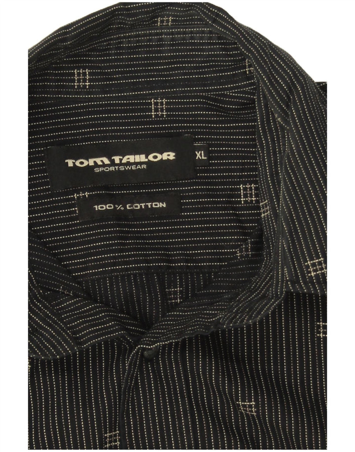 TOM TAILOR Mens Shirt XL Black Pinstripe Cotton