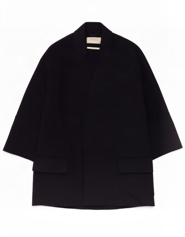 Zara Womens Open Oversized Overcoat UK 10 Small Navy Blue Wool