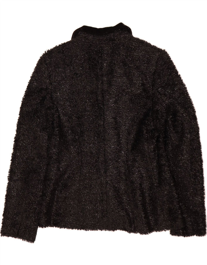 RENZO Womens Faux Fur 4 Button Blazer Jacket IT 40 Small Black Polyester Vintage Renzo and Second-Hand Renzo from Messina Hembry 