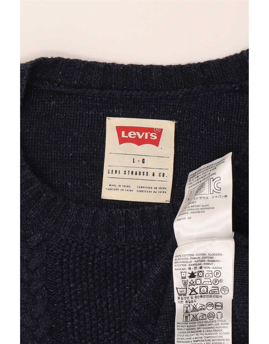 Levi's Mens Crew Neck Jumper Sweater Large Navy Blue Cotton