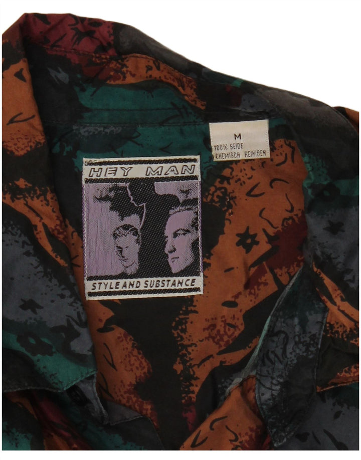 Vintage Mens Abstract Pattern Short Sleeve Shirt Medium Multicoloured Silk