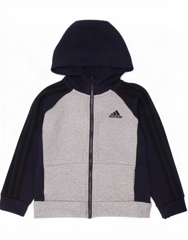 Adidas Boys Zip Hoodie Sweater 5-6 Years Grey Colourblock Cotton
