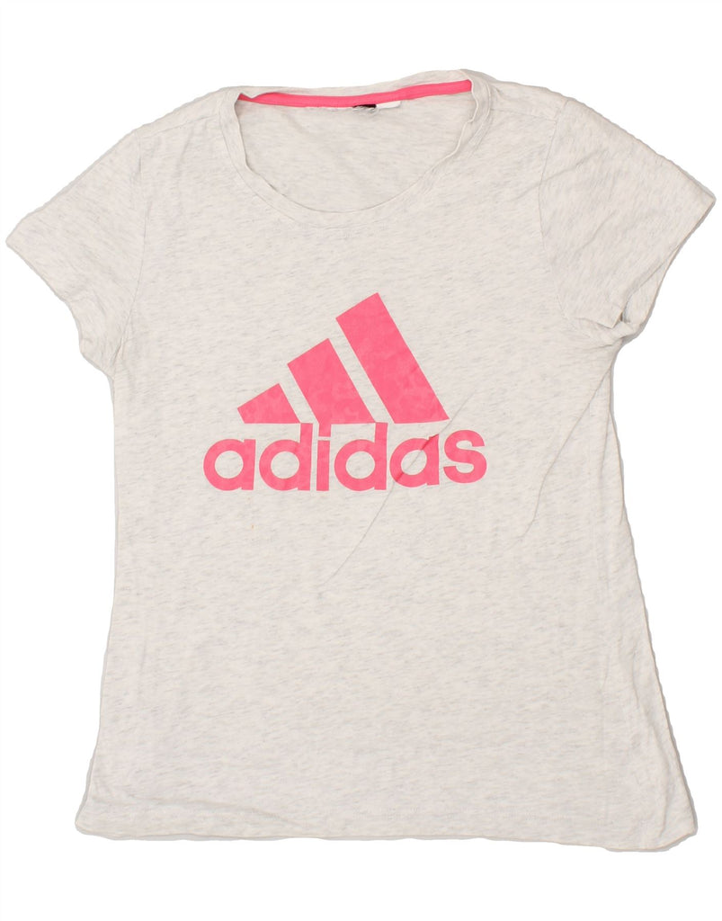 ADIDAS Womens Graphic T-Shirt Top UK 10 Small Grey Flecked | Vintage Adidas | Thrift | Second-Hand Adidas | Used Clothing | Messina Hembry 