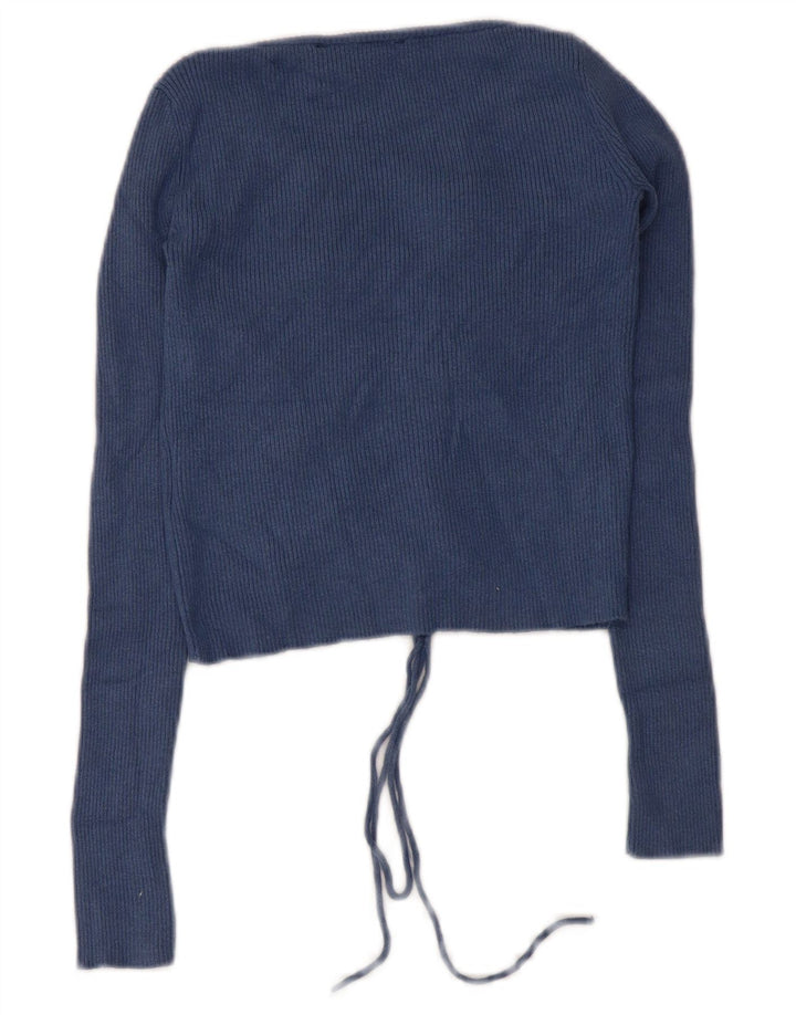 Guess Womens Crop Top Long Sleeve UK 4 XS Navy Blue Polyamide