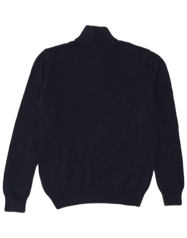 Wrangler Mens Zip Neck Jumper Sweater Small Navy Blue Cotton