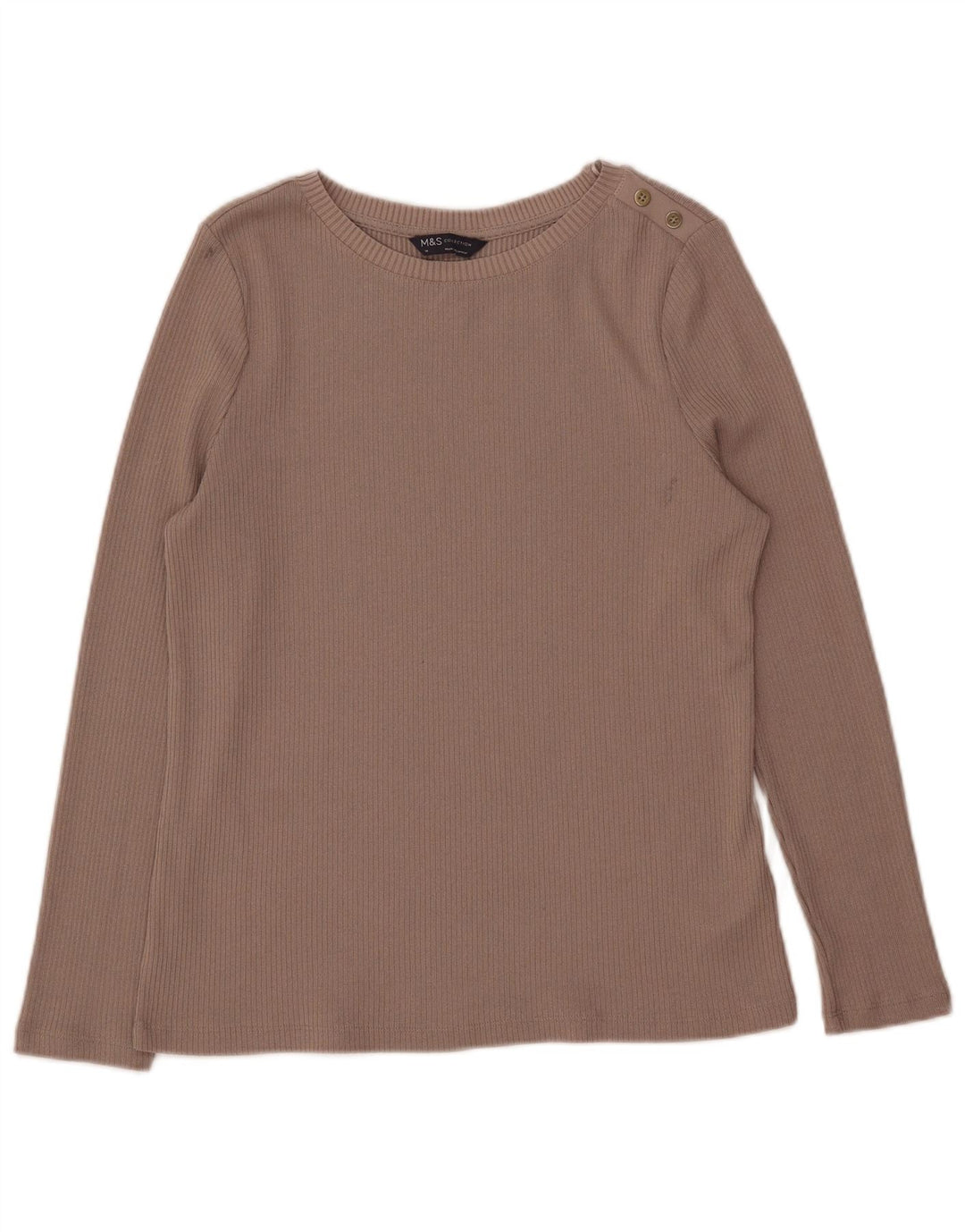 Marks & Spencer Womens Top Long Sleeve UK 14 Medium Beige Polyester