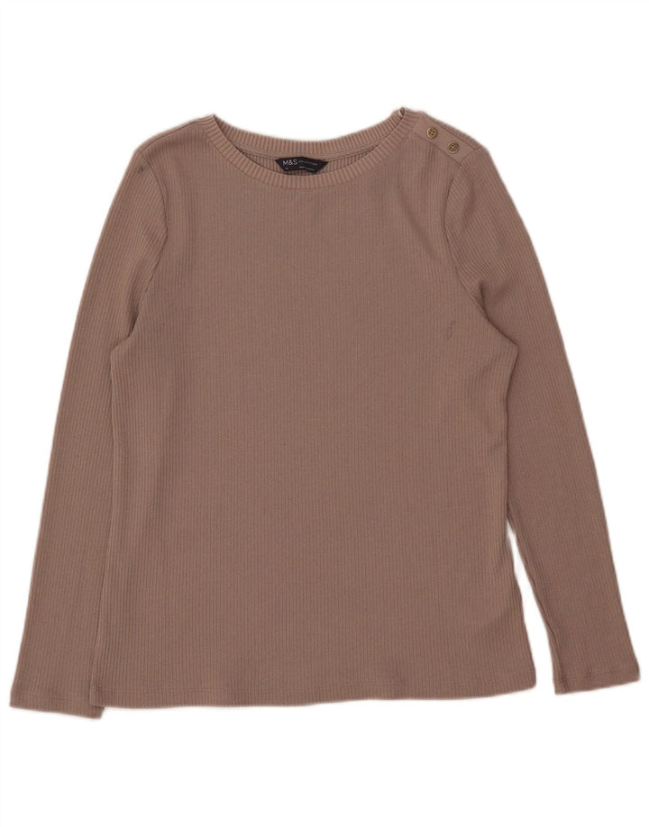 Marks & Spencer Womens Top Long Sleeve UK 14 Medium Beige Polyester