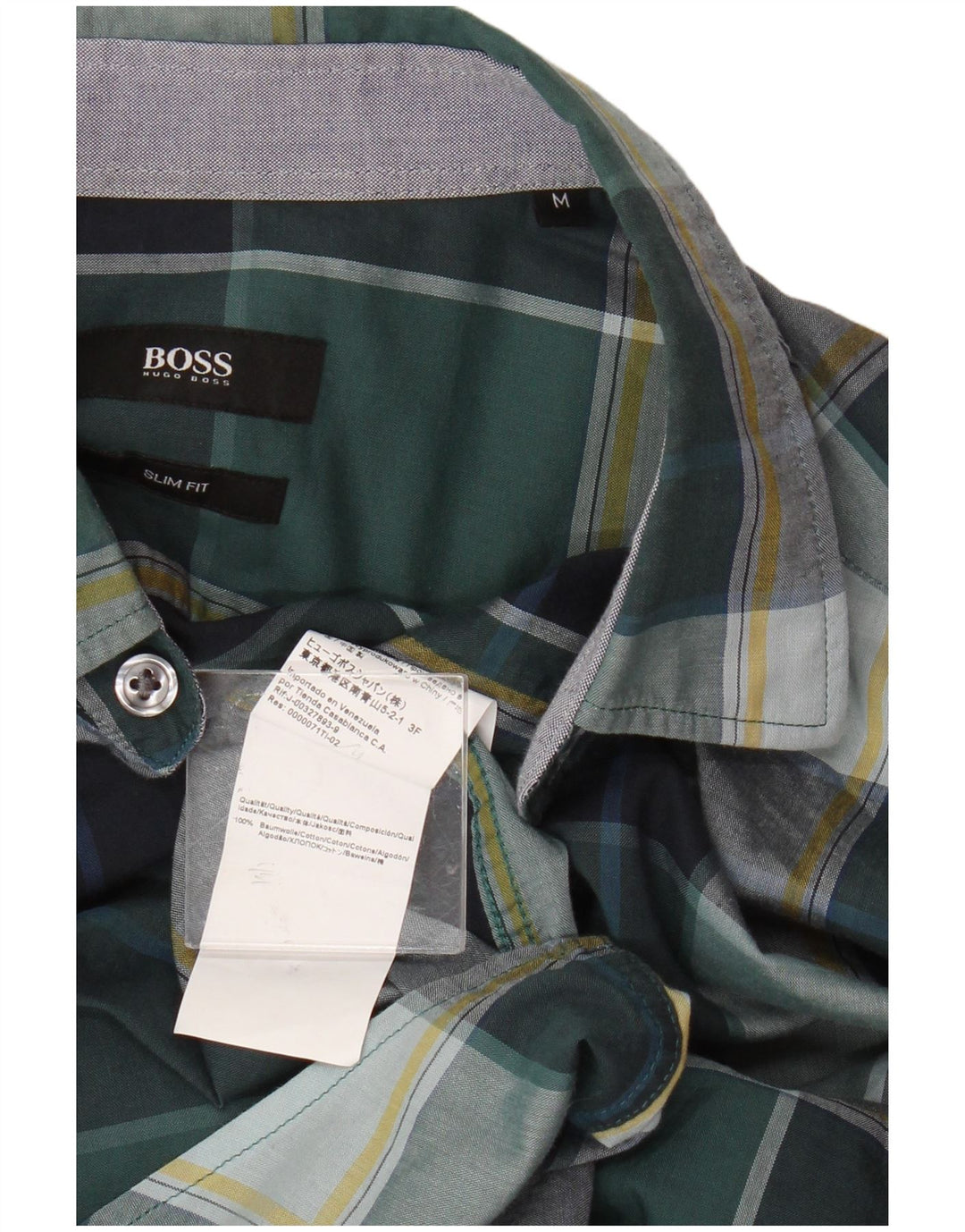Hugo Boss Mens Slim Fit Shirt Medium Green Check Cotton