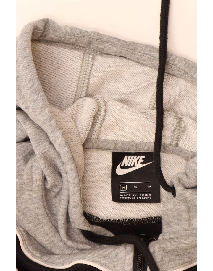 NIKE Womens Crop Hoodie Jumper UK 14 Medium Grey Colourblock Cotton