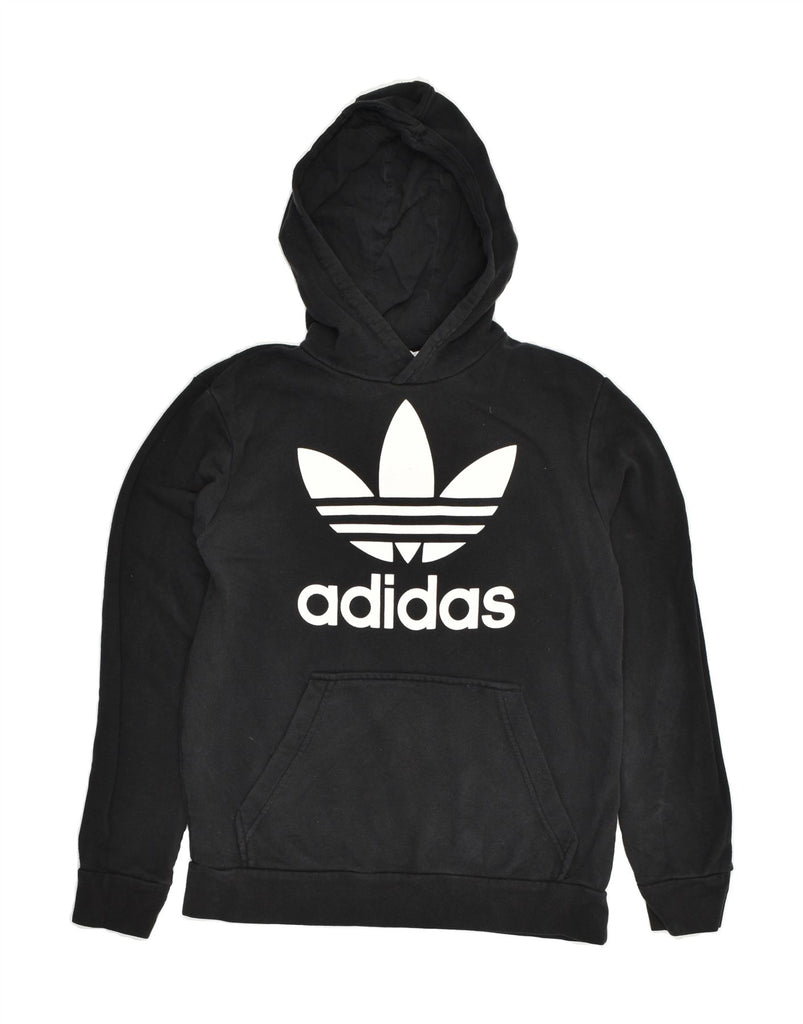 ADIDAS Boys Graphic Hoodie Jumper 13-14 Years Black Cotton | Vintage Adidas | Thrift | Second-Hand Adidas | Used Clothing | Messina Hembry 