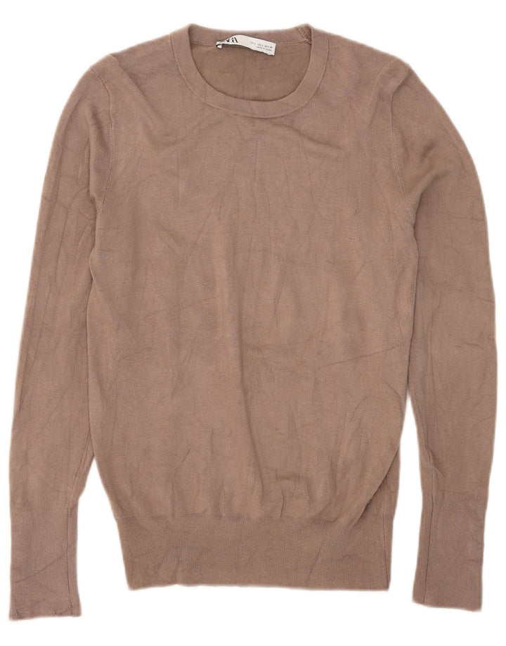 ZARA Womens Crew Neck Jumper Sweater UK 14 Large Brown
