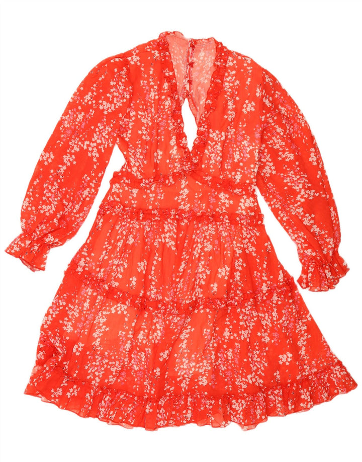 VINTAGE Womens Long Sleeve Tiered Dress UK 12 Medium Red Floral