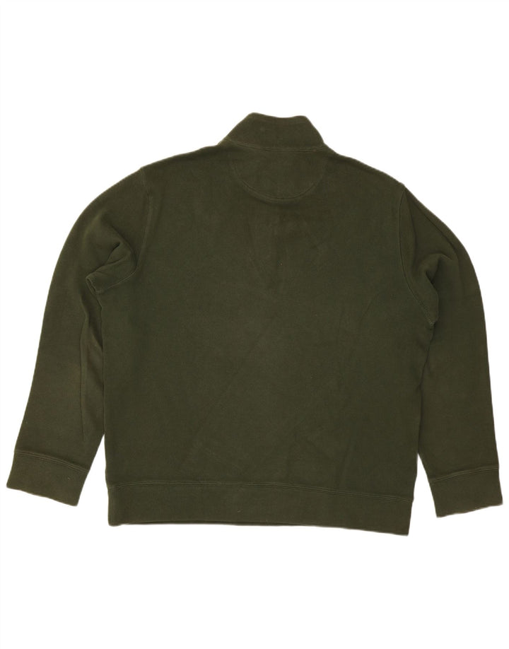 Lands End Mens Zip Neck Jumper Sweater Large Green Cotton