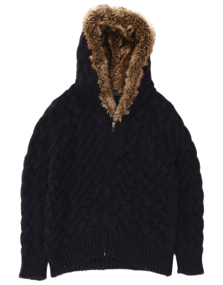 Zara Mens Hooded Cardigan Sweater Large Navy Blue