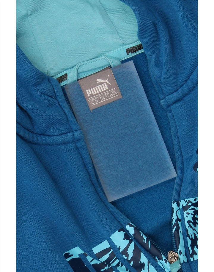 PUMA Boys Graphic Zip Hoodie Sweater 13-14 Years Blue Cotton Vintage Puma and Second-Hand Puma from Messina Hembry 